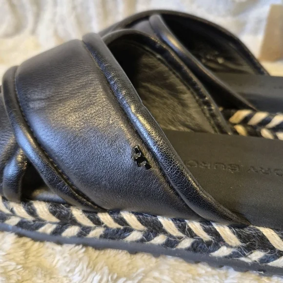 Tory Burch CrissCross Leather Espadrille Slide Sandals Black Size 8 EUC - Picture 9 of 15
